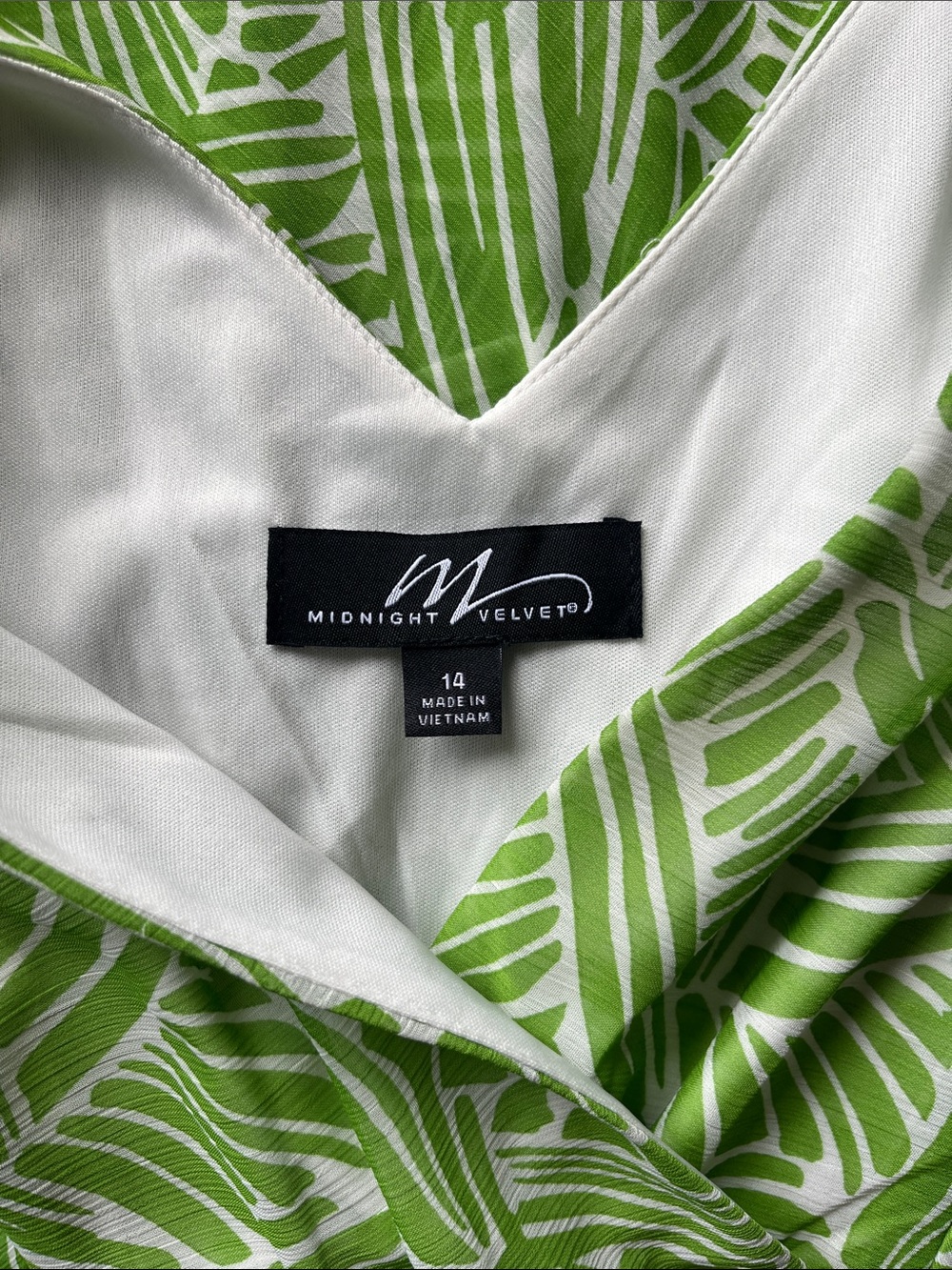 Green Ivory Abstract Brushstroke Print Midi Dress Asymmetrical Hem Size 10/12 - Picture 8 of 9